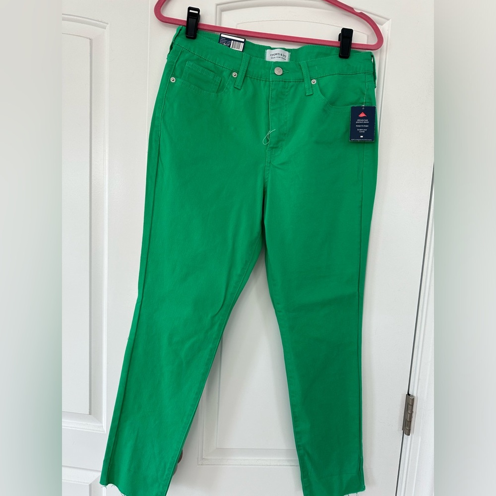 Crown and Ivy Green Leaf Denim High Rise Skinny Crop Size 8